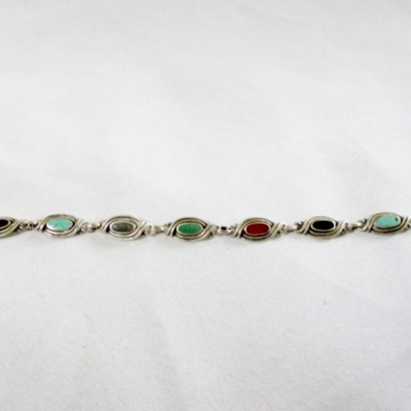 STERLING SILVER STONE Hinged Bracelet Multi Color - Picture 2 of 8